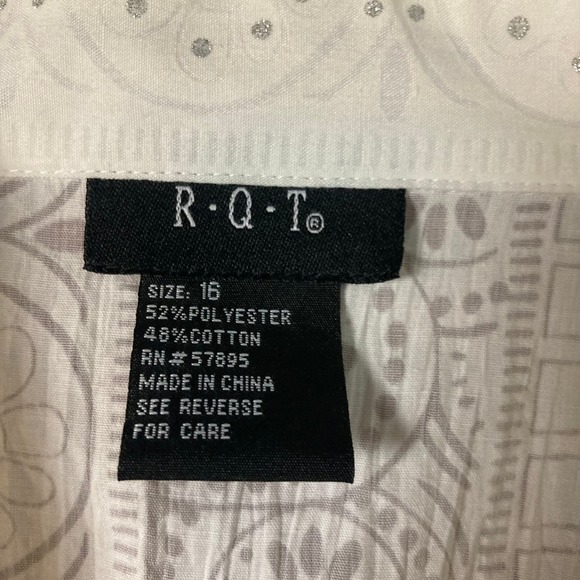 16 R Q T Sheer White Silver Gitter button up shirt overshirt long sleeve - Picture 8 of 8